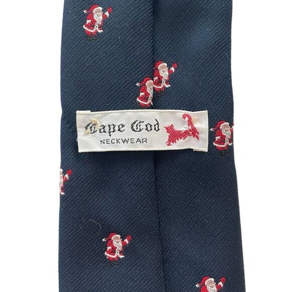 Cape Cod Neckwear Santa Tie Navy Blue Embroidered - Picture 3 of 3